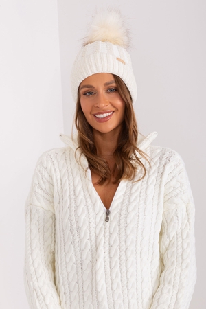 Women's cap - kulich fleece lining copan pattern double, elasticated brim faux fur pompom with wool blend pleasant, warm
