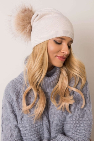 Warm women's cap tiny silver print furry pompom with a touch of wool pleasant, stretchy material stylish and practical