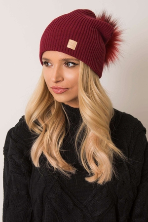 Women's winter warm hat hanging back faux fur pompom double layer knit pleasant, soft material with a touch of wool stylish