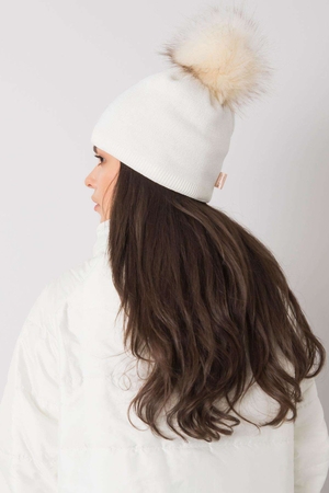 Women's pompom hat monochrome with silver thread fleece lining faux fur pompom with wool blend warm, comfortable material