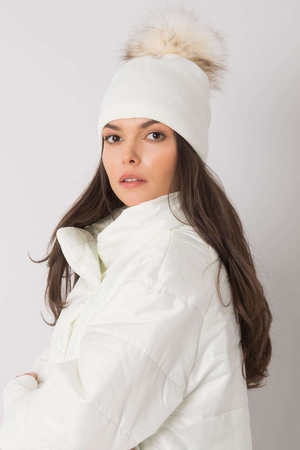 Women's pompom hat monochrome with silver thread fleece lining faux fur pompom with wool blend warm, comfortable material