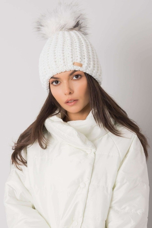 Warm cap for winter double layer stretchable, line pattern faux fur pompom rubber in the bottom edge with wool blend