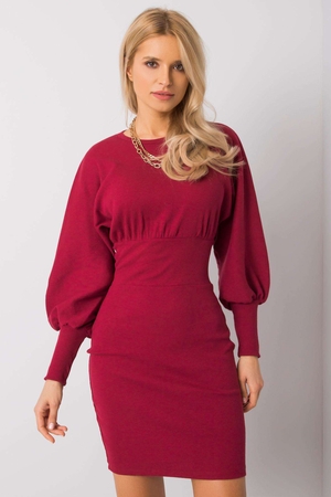 Dress with batwing sleeves: made of a stretchy, thicker, row knit round neckline sleeves finished with a long, stretchy cuff