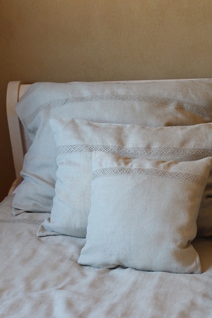 Cushion cover with 100% linen lace designed and sewn with love and care in the Czech Podkrkonoší region monochrome coco
