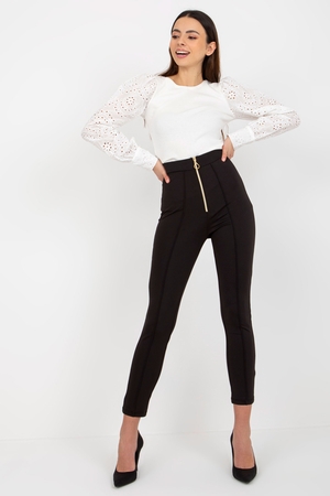 Stylish women's leggings monochrome high waist wider elastic at the waist distinctive metal zipper vertical stitching through