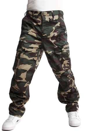 Army men's long trousers with pockets practical camouflage pattern drop-in cut 2 front flap pockets 2 back flap pockets 2