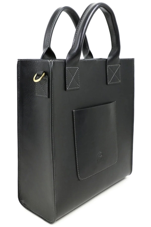 Stylish genuine cowhide Vachetta handbag unlined metal rings and carabiners original design two comfortable handles front