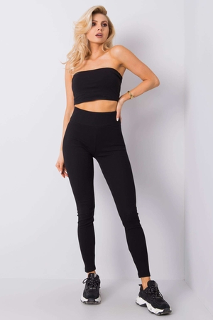 Sports leggings: high waisted with wide elasticated waistband without fastening long ribbed fabric high cotton content