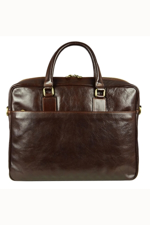 Stylish business briefcase in premium cowhide leather cotton lining internal side zipped pocket three internal side pockets
